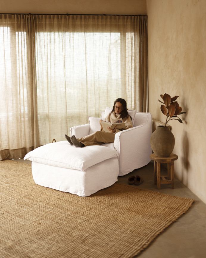 Sillón de algodón y lino desenfundable tono blanco de 98x90cm