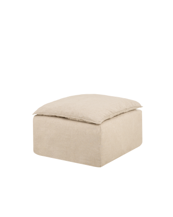 Puf de algodón y lino desenfundable tono beige de 89x87cm