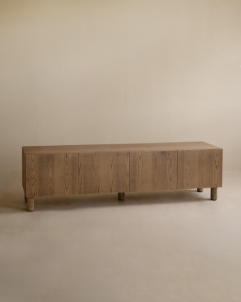 Mueble TV de chapa de madera de fresno natural en tono avellana en varias medidas