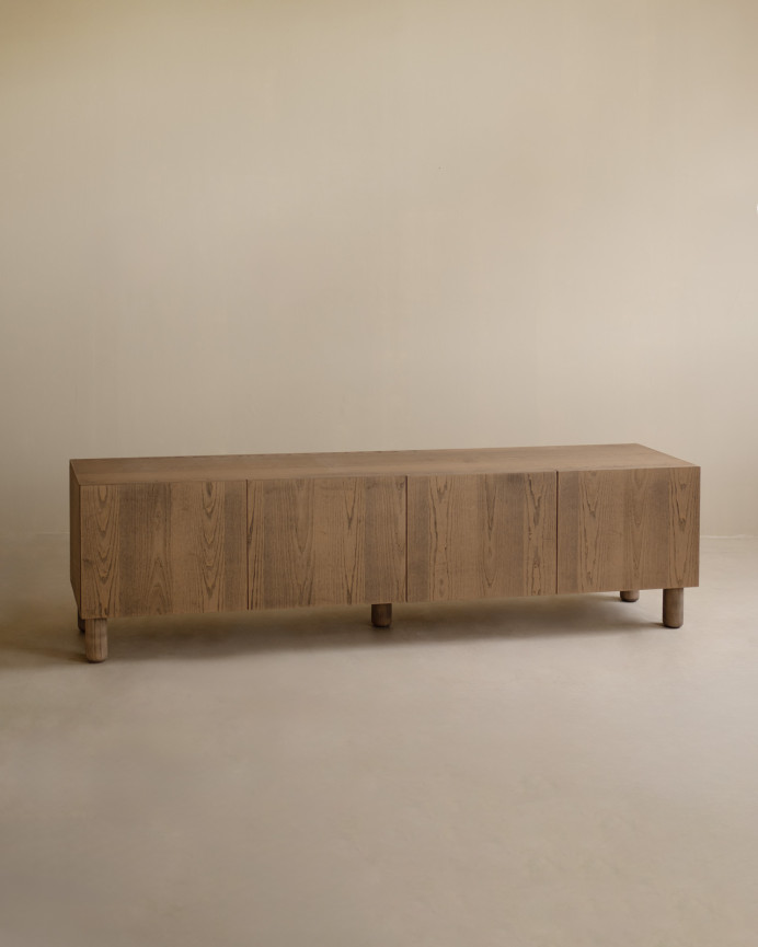 Mueble TV de chapa de madera de fresno natural en tono avellana en varias medidas