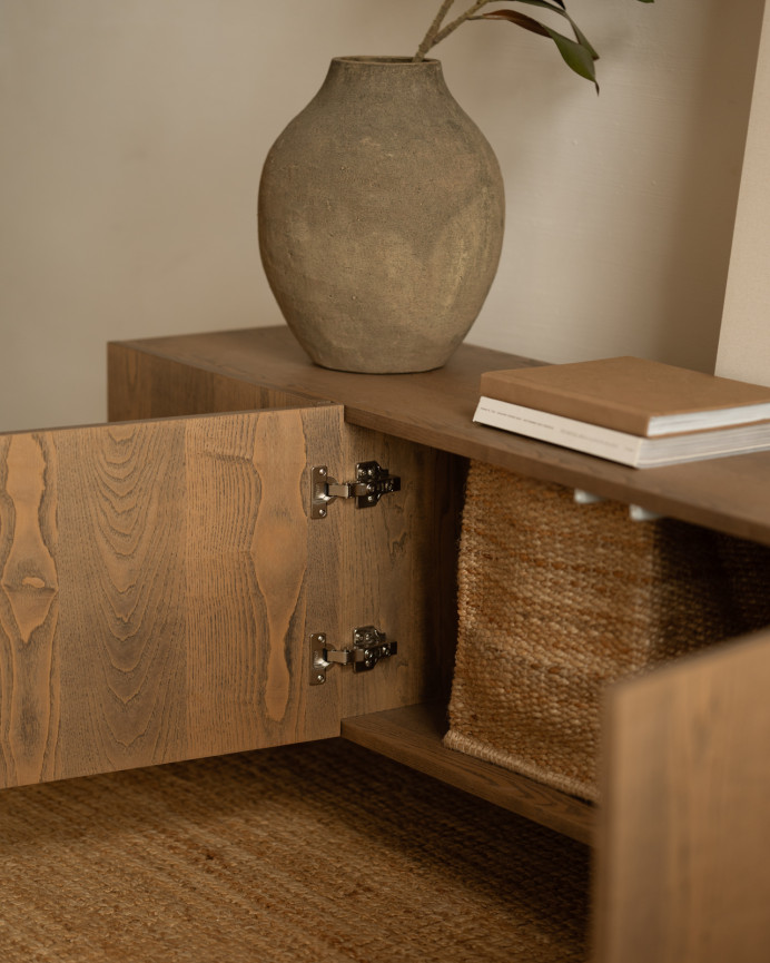 Mueble TV de chapa de madera de fresno natural en tono avellana en varias medidas