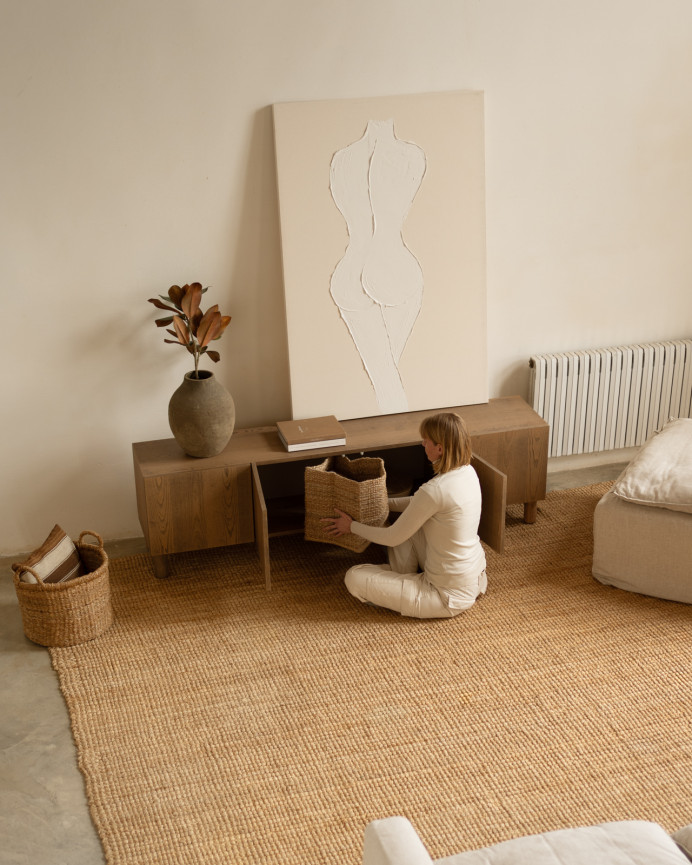 Mueble TV de chapa de madera de fresno natural en tono avellana en varias medidas