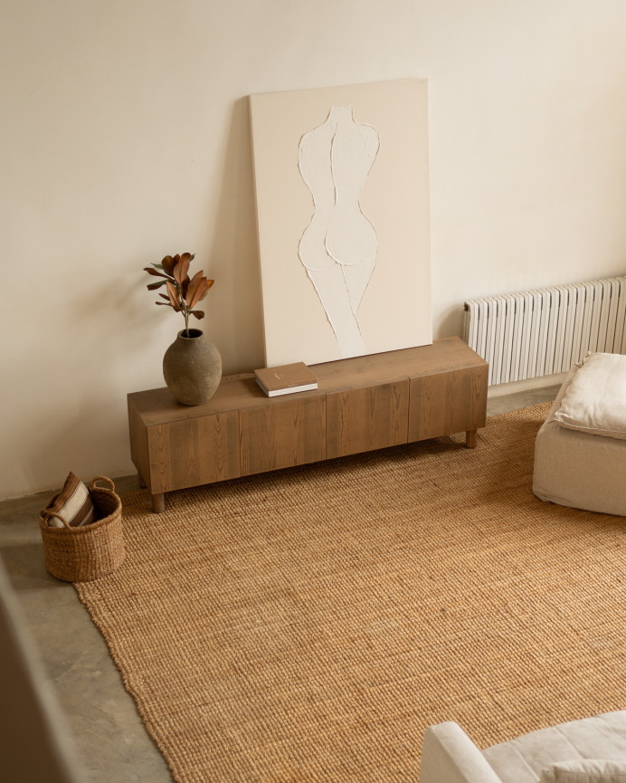 Mueble TV de chapa de madera de fresno natural en tono avellana en varias medidas