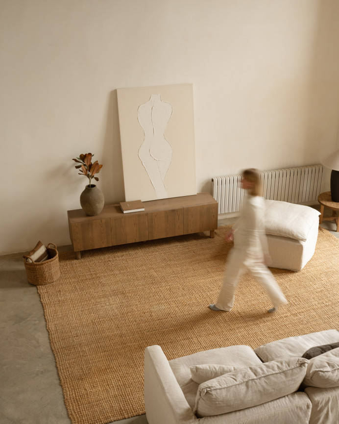 Mueble TV de chapa de madera de fresno natural en tono avellana en varias medidas