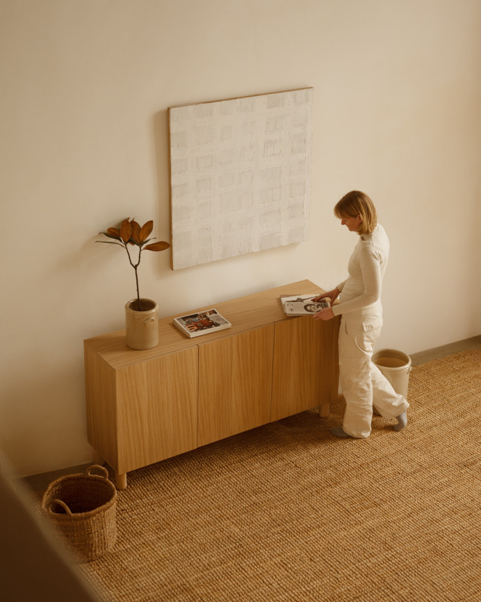 Aparador con 3 puertas de chapa de madera de roble natural de 160x40cm