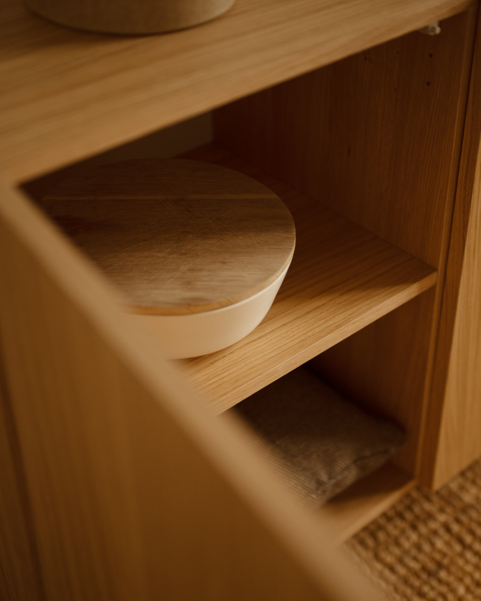 Aparador con 3 puertas de chapa de madera de roble natural de 160x40cm