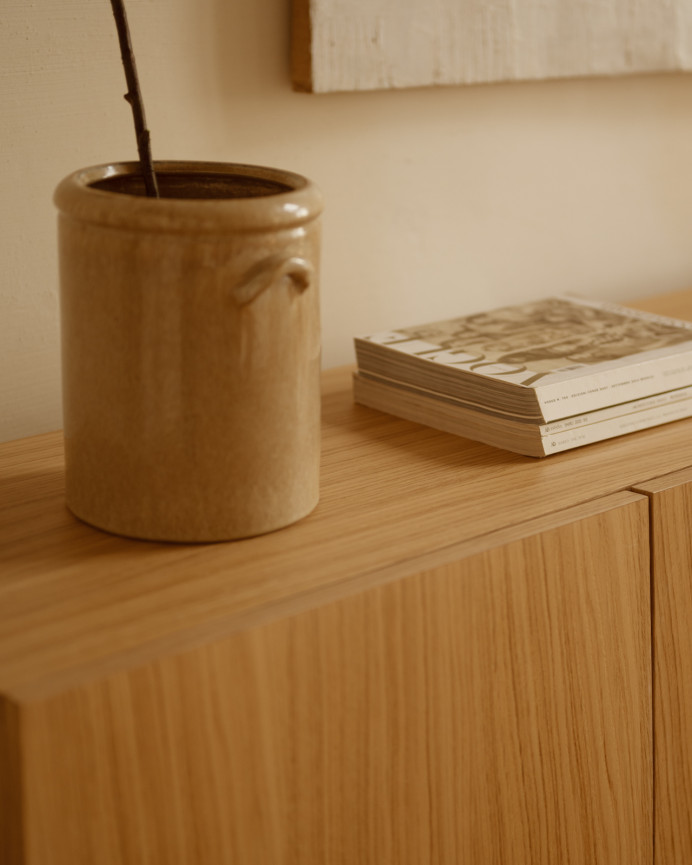 Aparador con 3 puertas de chapa de madera de roble natural de 160x40cm