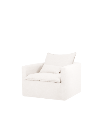 Sillón de algodón y lino desenfundable tono blanco de 108x96cm