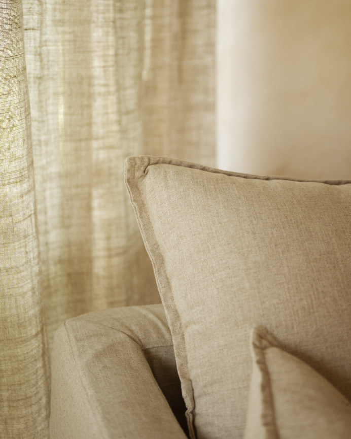 Sillón de algodón y lino desenfundable tono beige de 108x96cm