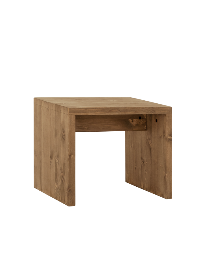 Mesita / Taburete de madera maciza en tono roble oscuro de 45x50cm