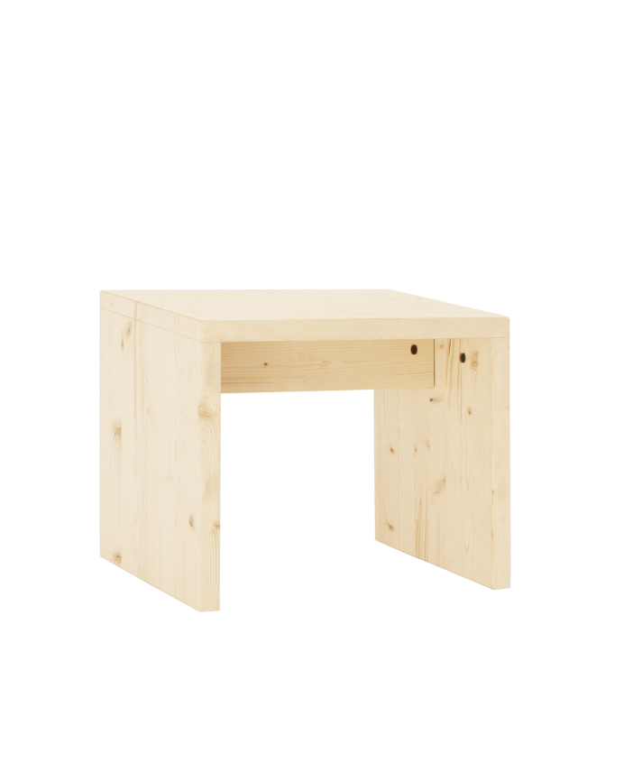 Mesita / Taburete de madera maciza en tono natural de 45x50cm