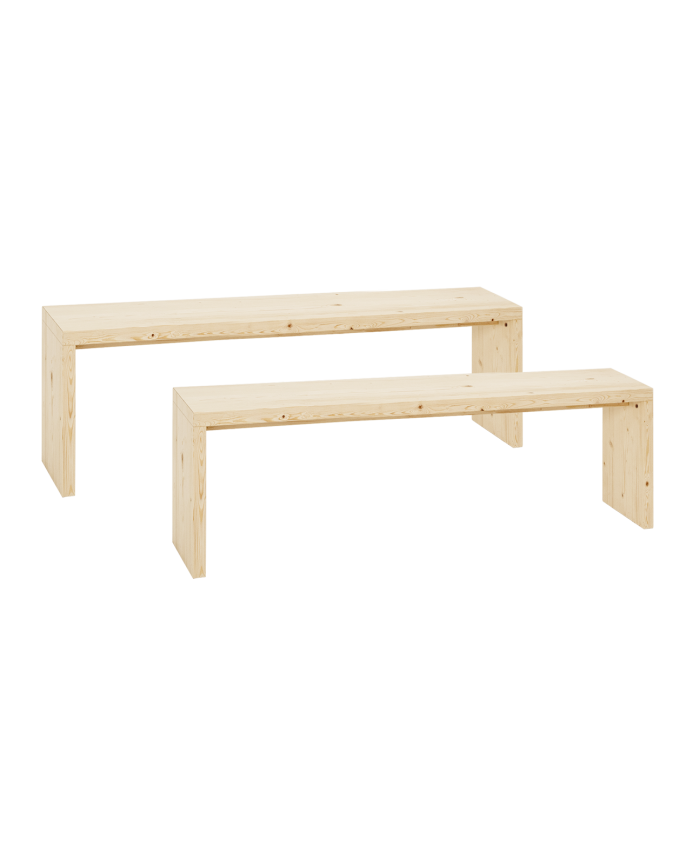 Pack 2 bancos de madera maciza en tono natural de varias medidas