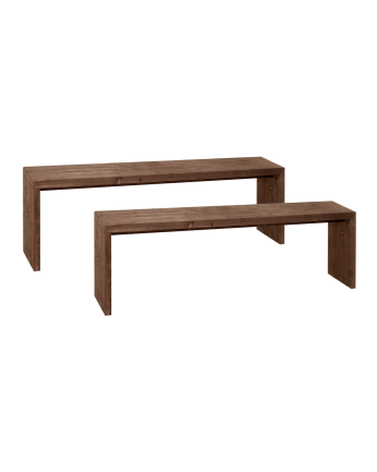 Pack 2 bancos de madera maciza en tono nogal de varias medidas
