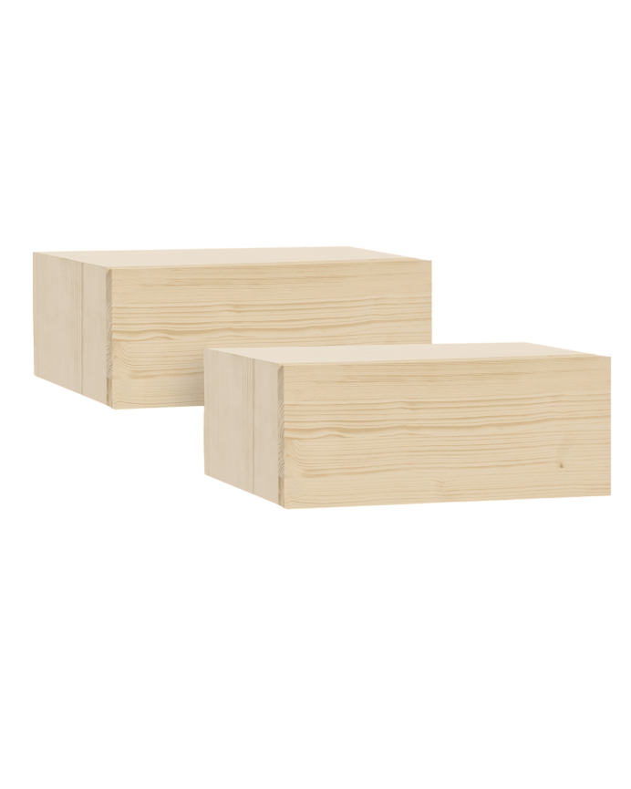Pack de dos mesitas de noche de madera maciza flotante en tono natural de 40cm