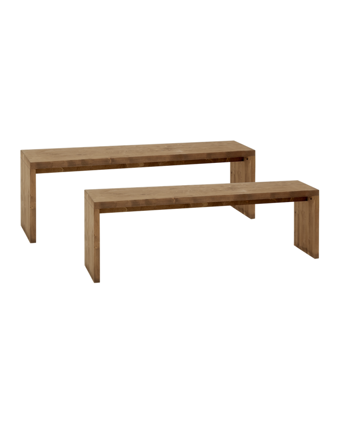 Pack 2 bancos de madera maciza en tono roble oscuro de varias medidas