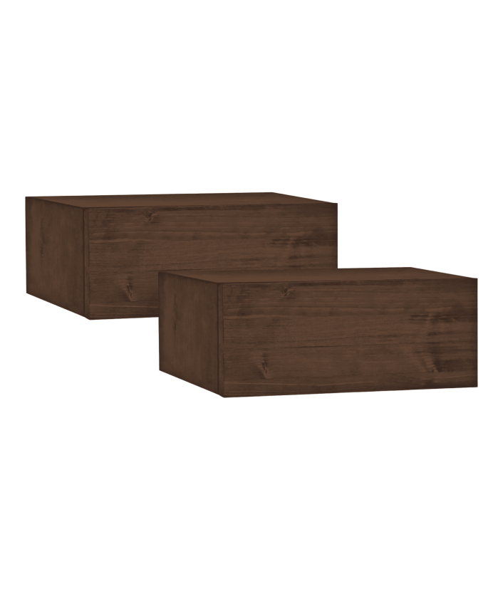 Pack de dos mesitas de noche de madera maciza flotante en tono nogal de 40x15cm