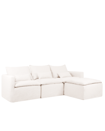 Sofá modular de 3 plazas con chaise longue derecho de algodón y lino desenfundable tono blanco de 285x185cm