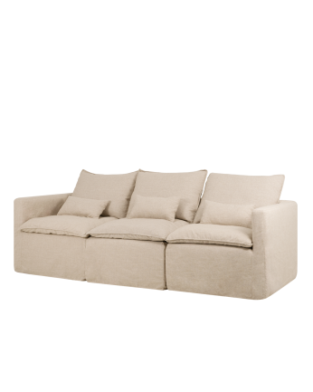 Sofá modular recto de algodón y lino desenfundable tono beige de 285x96cm