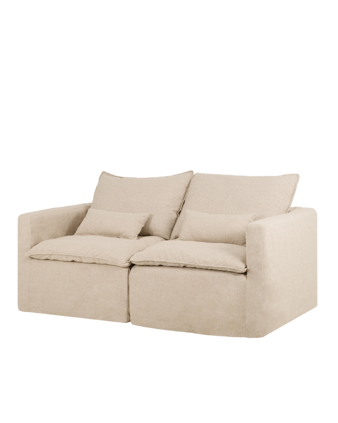 Sofá modular recto de algodón y lino desenfundable tono beige de 196x96cm