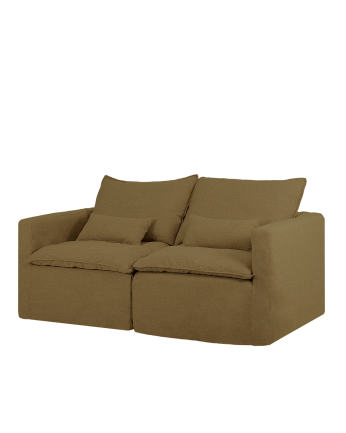 Sofá modular recto de algodón y lino desenfundable tono verde de 196x96cm