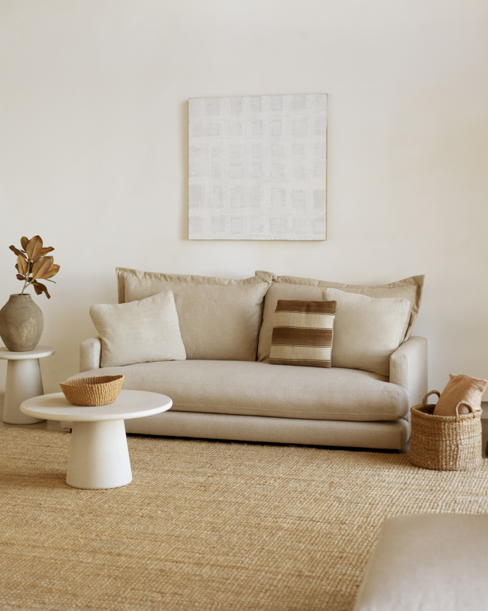 Sofá recto tono beige de 215x105cm