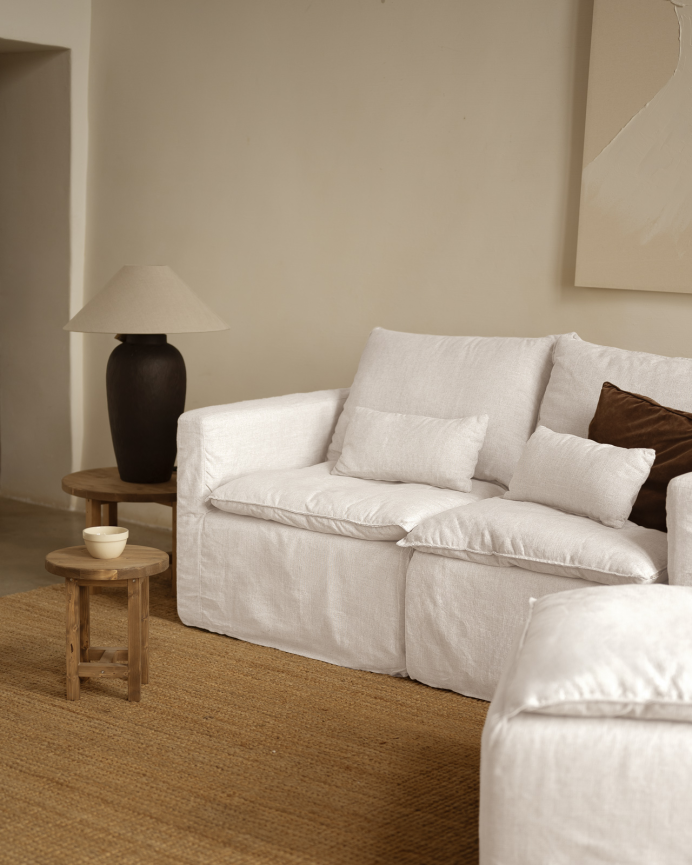 Módulo de algodón y lino con reposabrazos izquierdo desenfundable tono blanco de 97x96cm