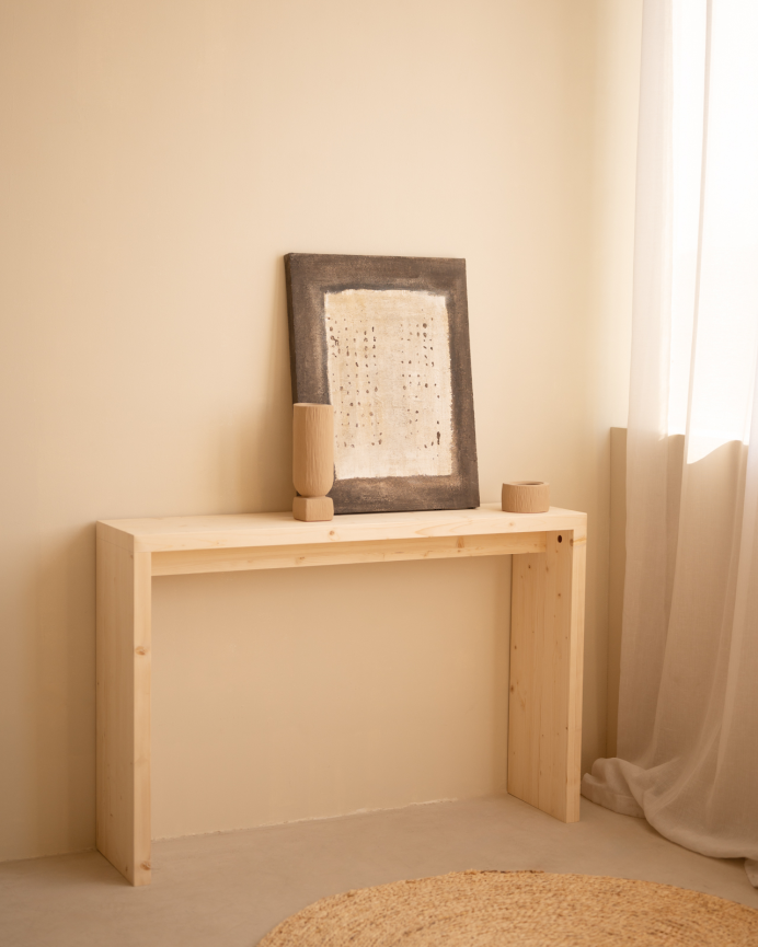 Consola de madera maciza en tono natural de 120x80cm