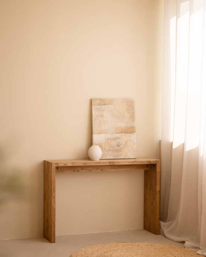 Consola de madera maciza en tono roble oscuro de 120x80cm