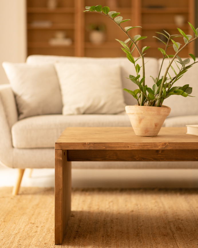 Mesa de centro de madera maciza en tono roble oscuro de 110x45x74cm