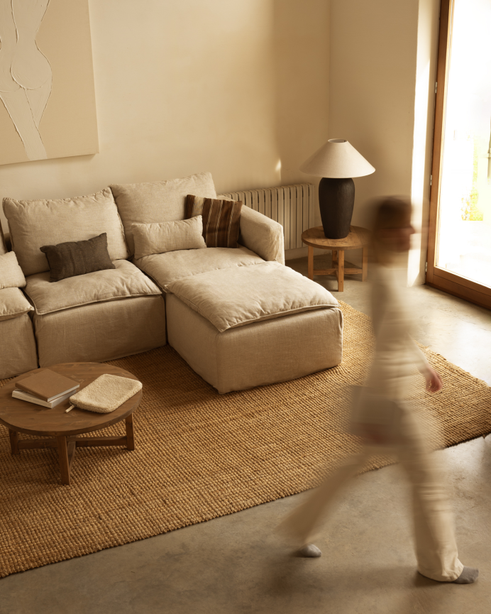 Módulo de algodón y lino sin reposabrazos desenfundable tono beige de 86x96cm