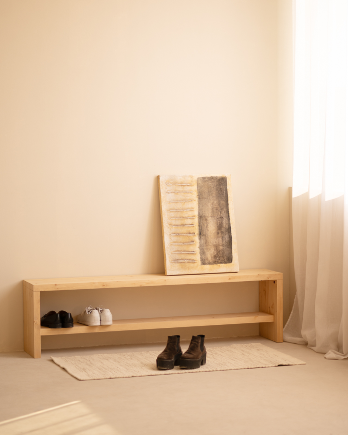Banco zapatero de madera maciza en tono roble medio de varias medidas