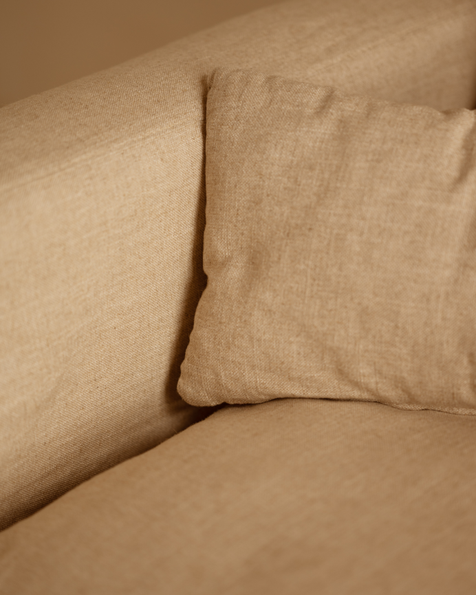 Funda de sofá modular recto de algodón y lino desenfundable tono beige de 285x96cm