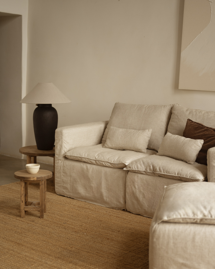 Módulo de algodón y lino con reposabrazos izquierdo desenfundable tono beige de 97x96cm