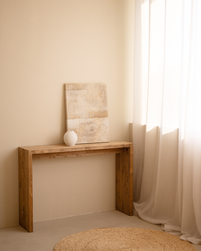 Consola de madera maciza en tono roble oscuro de 120x80cm