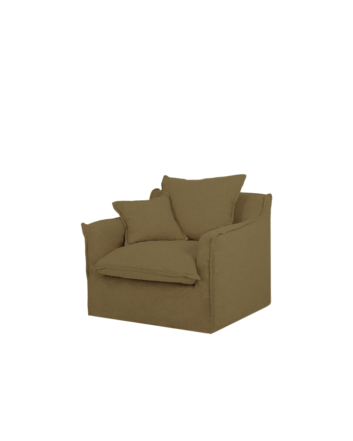 Sillón de algodón y lino desenfundable tono verde de 98x90cm