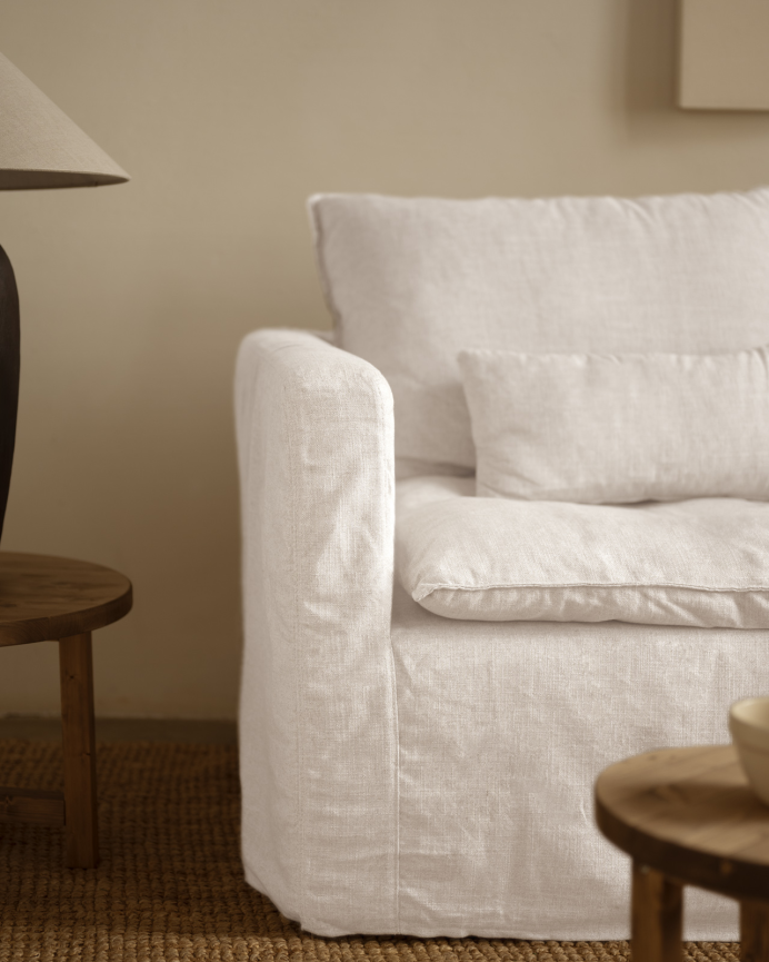 Sofá modular recto de algodón y lino desenfundable tono blanco de 196x96cm