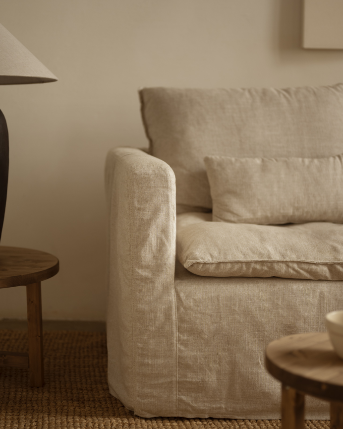 Sofá modular recto de algodón y lino desenfundable tono beige de 196x96cm