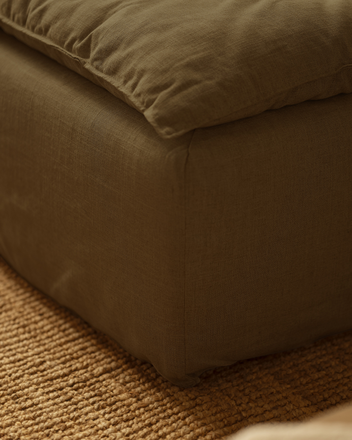 Funda de sofá modular de 3 plazas con chaise longue izquierdo de algodón y lino desenfundable tono verde de 285x185cm