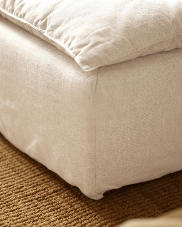 Funda de sofá modular de 3 plazas con chaise longue izquierdo de algodón y lino desenfundable tono blanco de 285x185cm