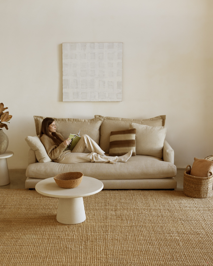 Sofá recto tono beige de 215x105cm