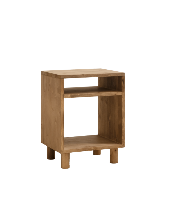 Mesita de noche de madera maciza en tono roble oscuro de 51x32cm 