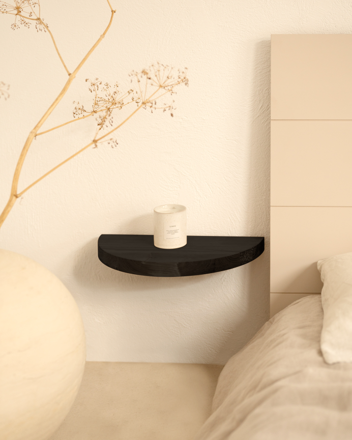 Mesita de noche de madera maciza flotante en tono negro de 3x40cm