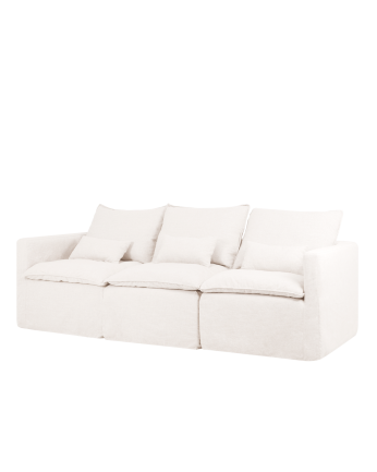 Sofá modular recto de algodón y lino desenfundable tono blanco de 285x96cm