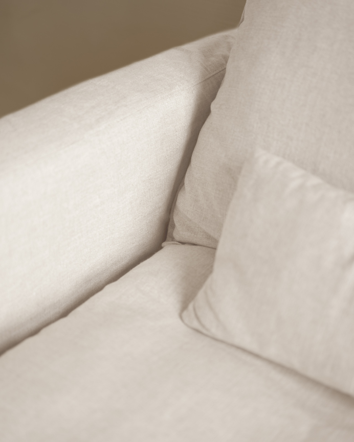Sofá modular recto de algodón y lino desenfundable tono blanco de 285x96cm