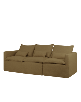 Sofá modular recto de algodón y lino desenfundable tono verde de 285x96cm
