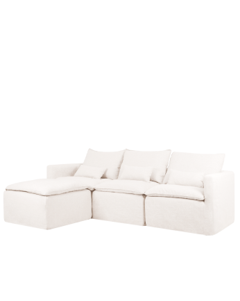 Sofá modular de 3 plazas con chaise longue izquierdo de algodón y lino desenfundable tono blanco de 285x185cm
