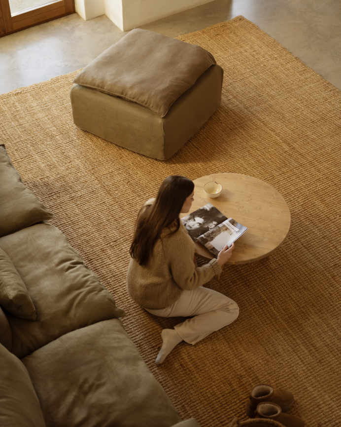 Sofá modular recto de algodón y lino desenfundable tono verde de 285x96cm