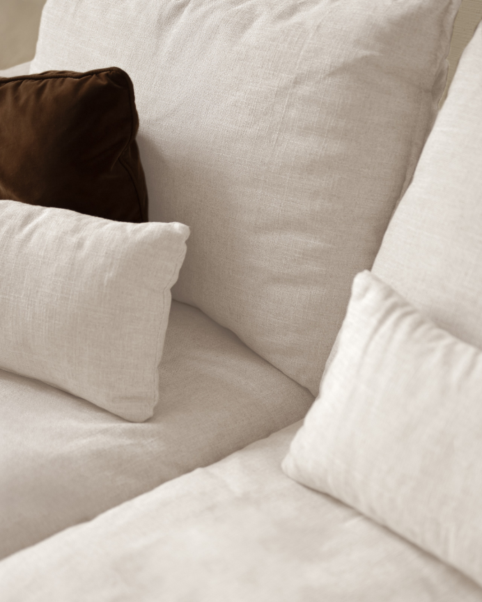Sofá modular de 3 plazas con chaise longue izquierdo de algodón y lino desenfundable tono blanco de 285x185cm