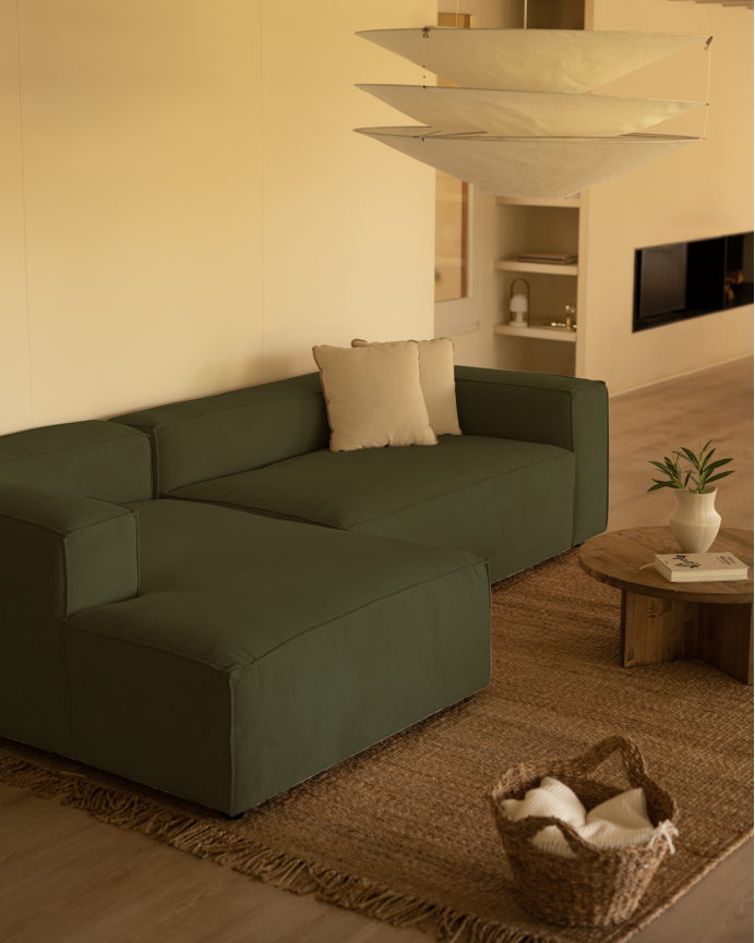 Sofá con chaise longue de pana color verde varias medidas