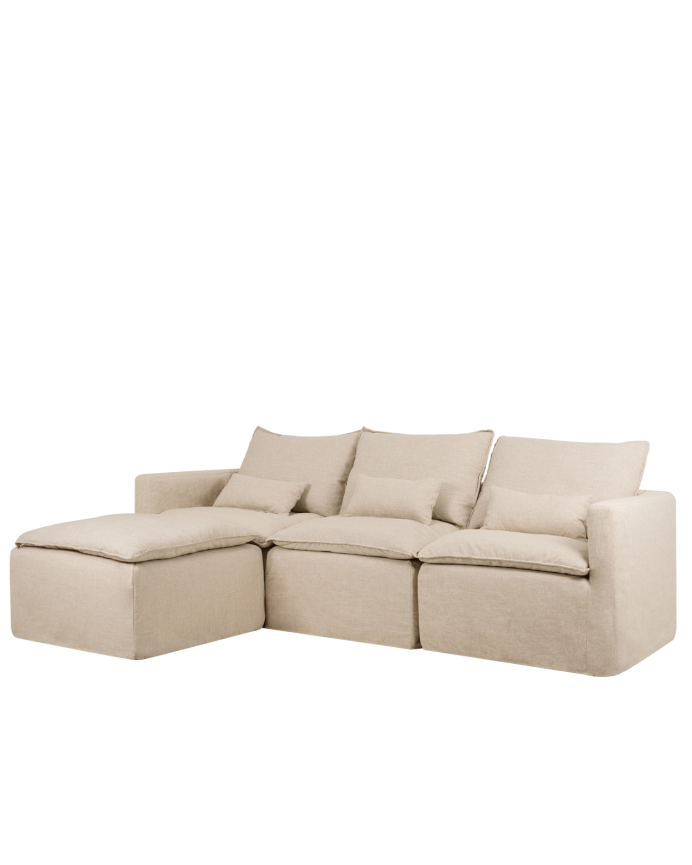 Sofá modular de 3 plazas con chaise longue izquierdo de algodón y lino desenfundable tono beige de 285x185cm